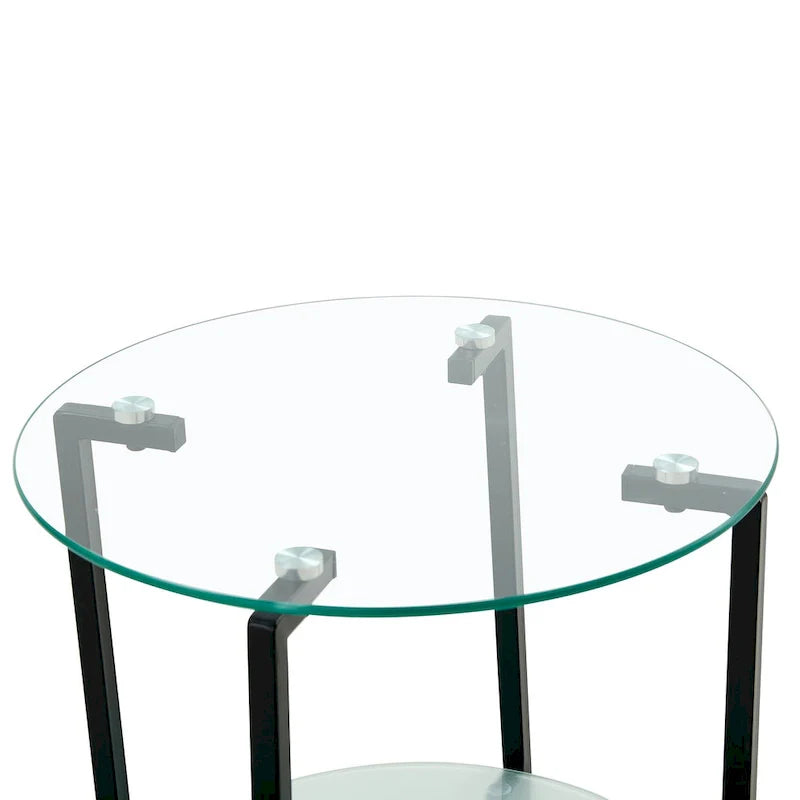 Double-Layer Round Tempered Glass End Table/Coffee Table with Sturdy Iron Frame 12