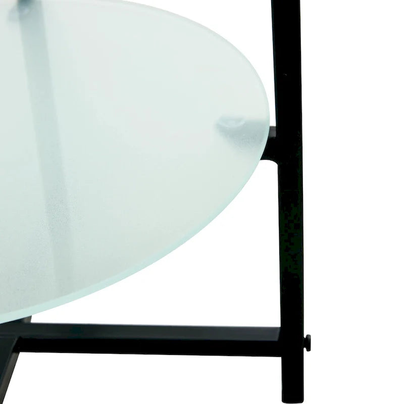Double-Layer Round Tempered Glass End Table/Coffee Table with Sturdy Iron Frame 13