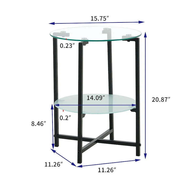 Double-Layer Round Tempered Glass End Table/Coffee Table with Sturdy Iron Frame 17