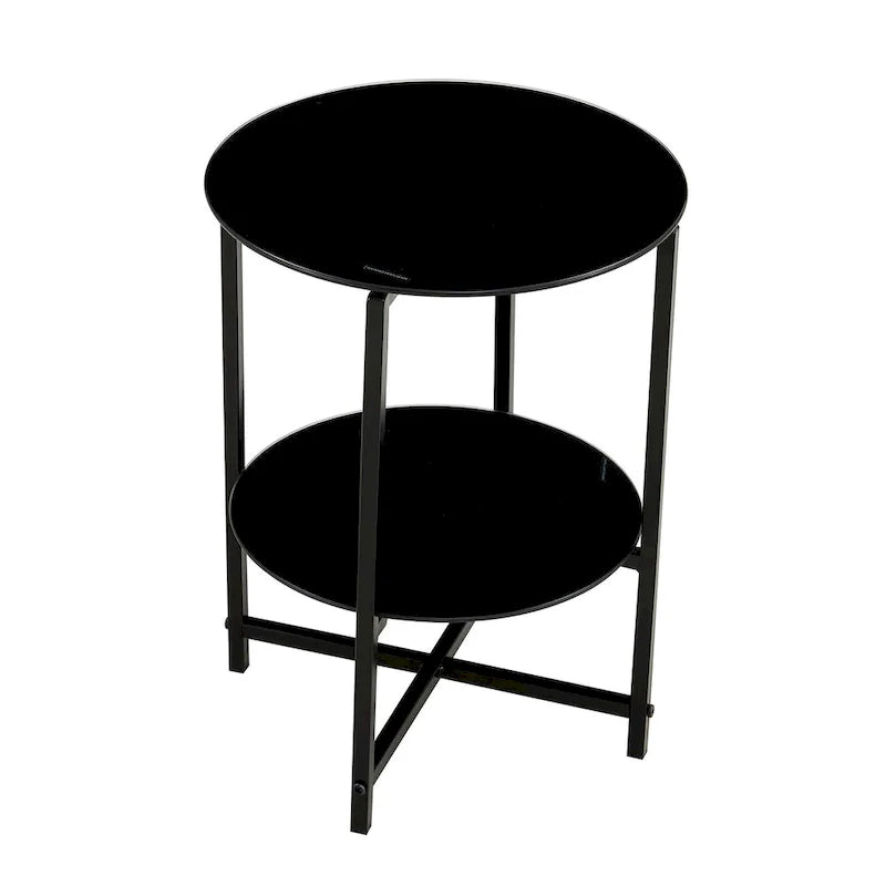 Double-Layer Round Tempered Glass End Table/Coffee Table with Sturdy Iron Frame 19