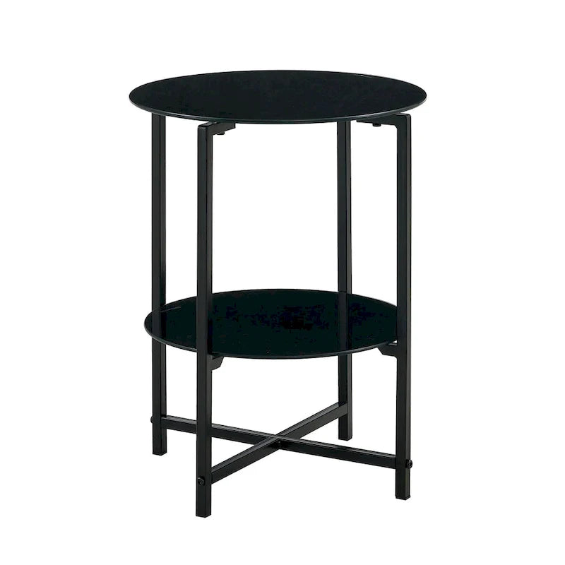 Double-Layer Round Tempered Glass End Table/Coffee Table with Sturdy Iron Frame 20