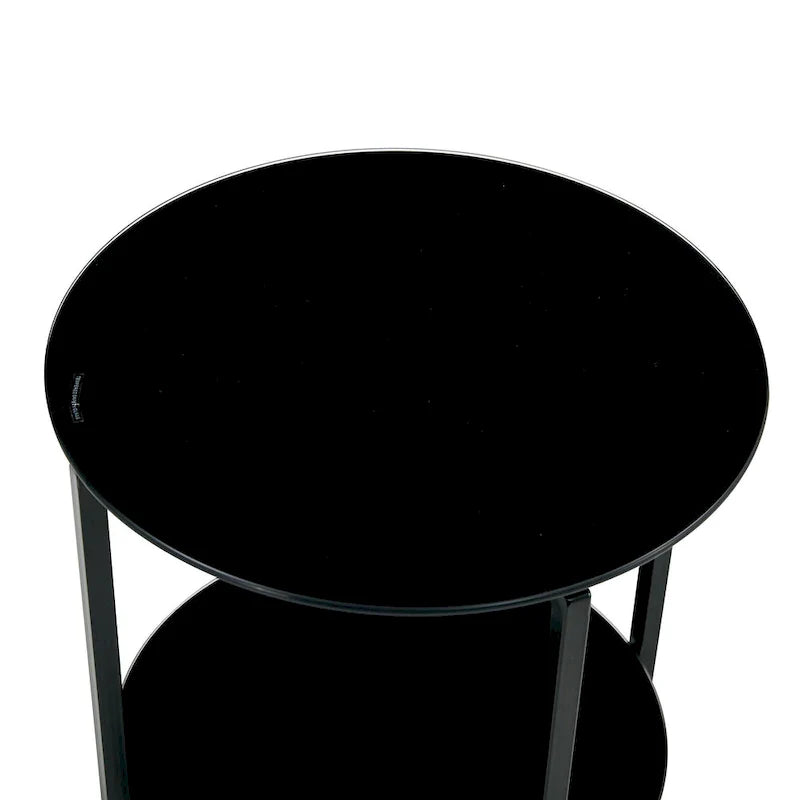 Double-Layer Round Tempered Glass End Table/Coffee Table with Sturdy Iron Frame 22
