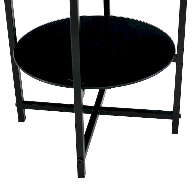 Double-Layer Round Tempered Glass End Table/Coffee Table with Sturdy Iron Frame 24