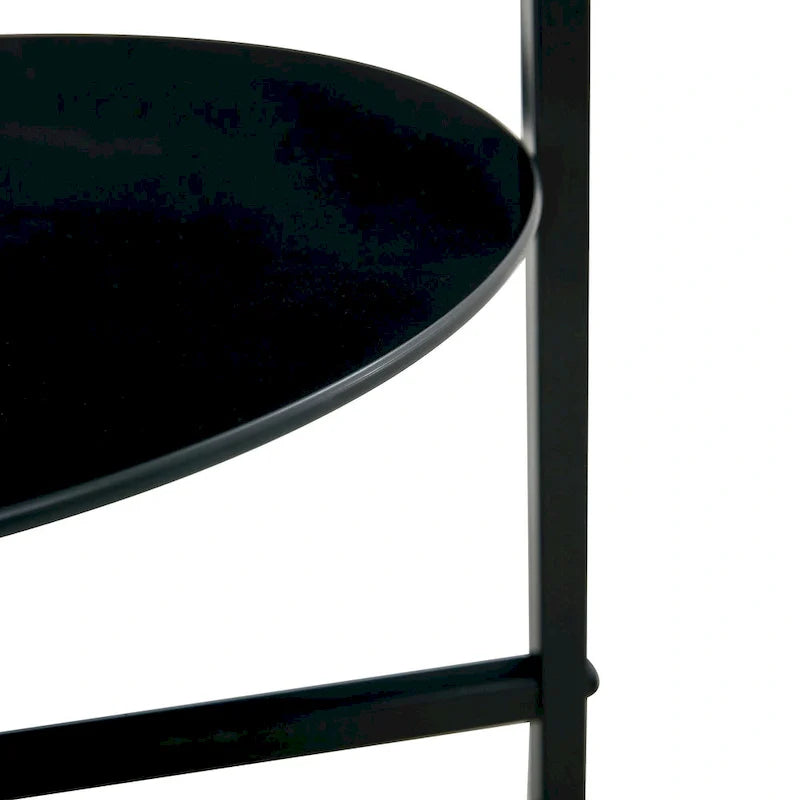 Double-Layer Round Tempered Glass End Table/Coffee Table with Sturdy Iron Frame 25
