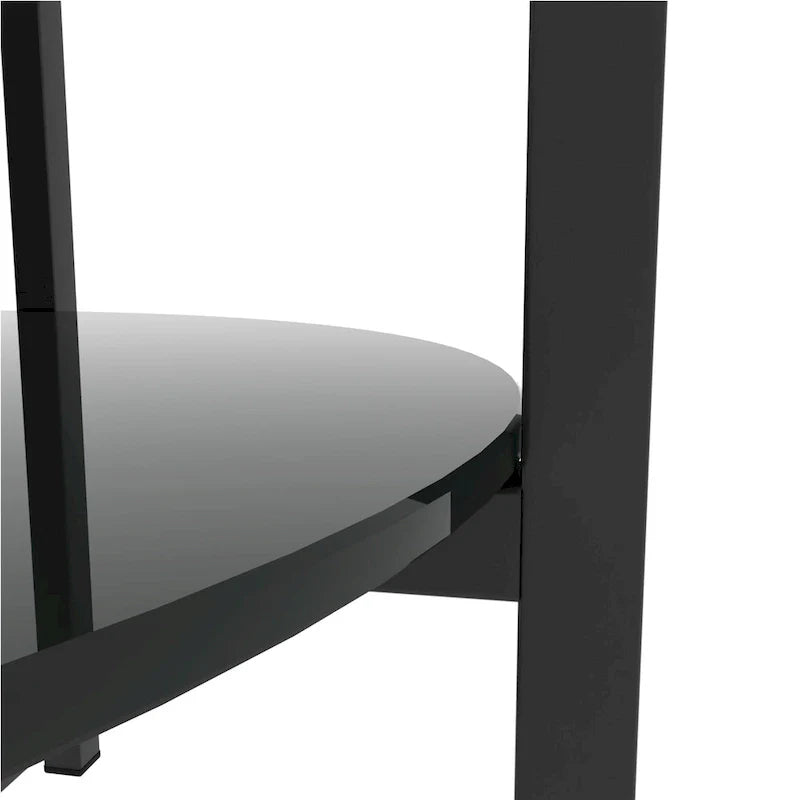 Double-Layer Round Tempered Glass End Table/Coffee Table with Sturdy Iron Frame 26