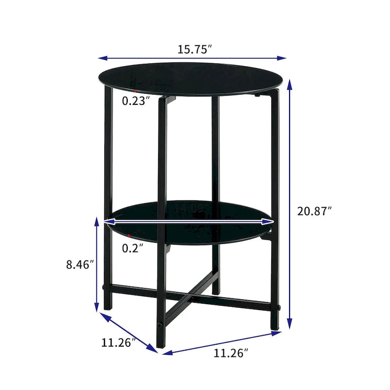 Double-Layer Round Tempered Glass End Table/Coffee Table with Sturdy Iron Frame 29