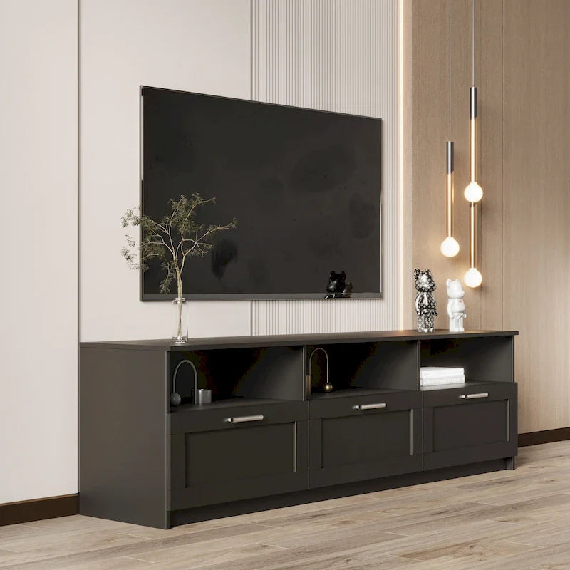 Contemporary 70.87" TV Cabinet with 3 Storage Drawers - Stylish Entertainment Center for Living Room 46