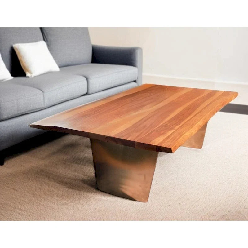 Rustic Brown Live Edge Coffee Table Made from 31" Mango Wood 6