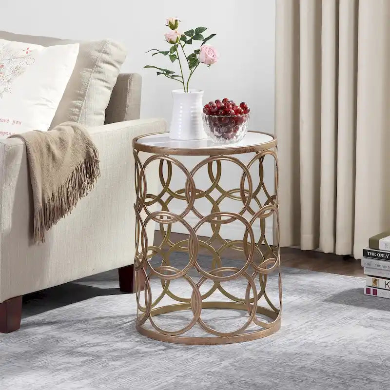 FirsTime & Co. Gilded Circles Iron Table - 16.75 x 16.75 x 22 in, American Design 17