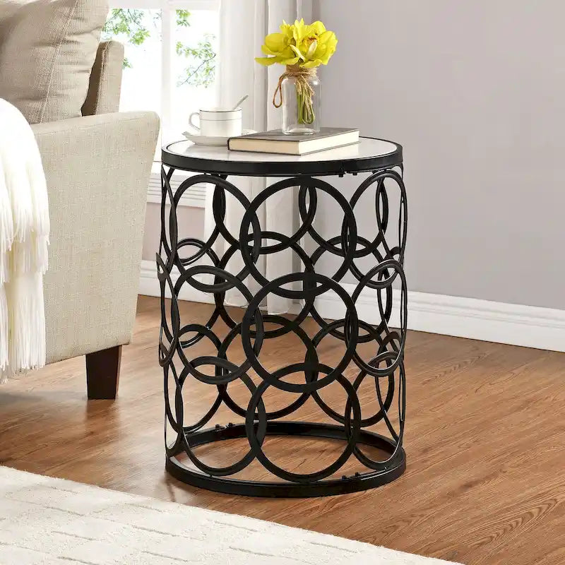 FirsTime & Co. Gilded Circles Iron Table - 16.75 x 16.75 x 22 in, American Design 18