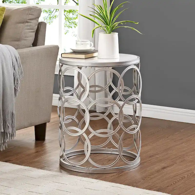 FirsTime & Co. Gilded Circles Iron Table - 16.75 x 16.75 x 22 in, American Design 19