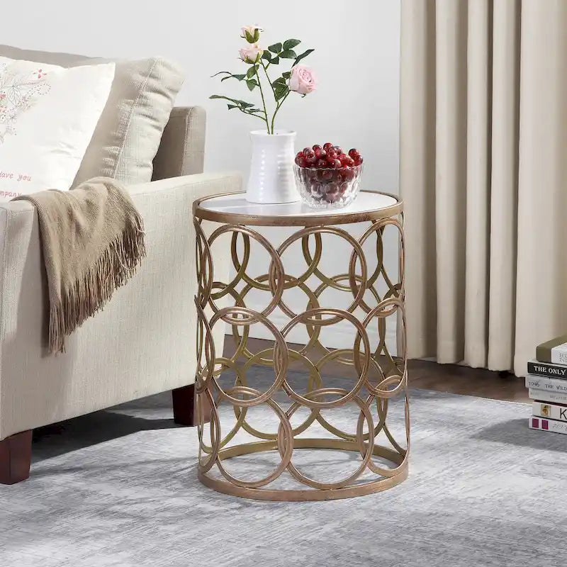 FirsTime & Co. Gilded Circles Iron Table - 16.75 x 16.75 x 22 in, American Design 11