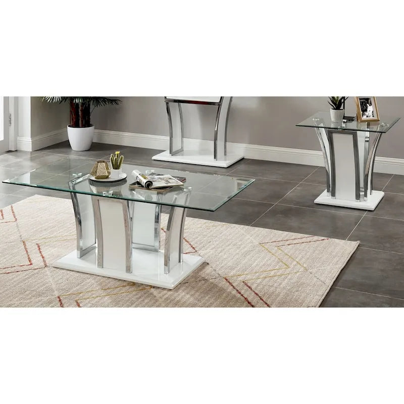 Furniture of America del Rio Contemporary Glass Top 2-Piece Accent Table Set 1
