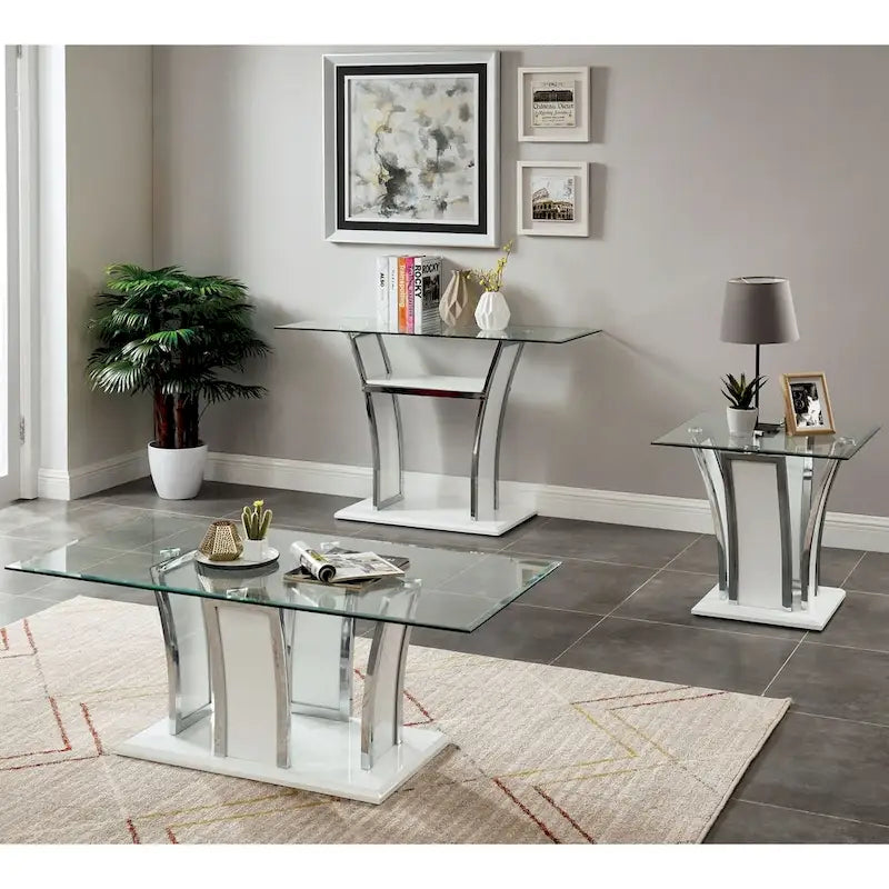 Furniture of America del Rio Contemporary Glass Top 2-Piece Accent Table Set 2