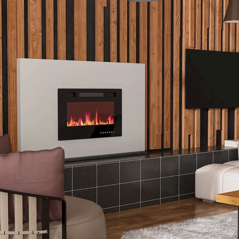 Electric Fireplace TV Stand Entertainment Center with LED Flame Effects and Remote Control 19