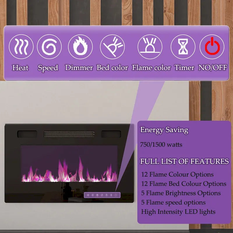 Electric Fireplace TV Stand Entertainment Center with LED Flame Effects and Remote Control 22