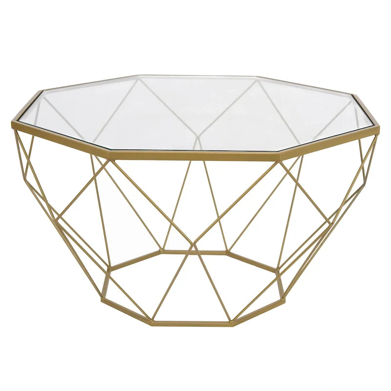 Malibu 22 Modern Octagonal Coffee Table with Tempered Glass Top and Durable Metal Geometric Base for Living Room or Office 38