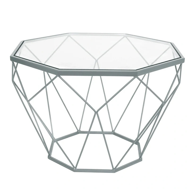 Malibu 22 Modern Octagonal Coffee Table with Tempered Glass Top and Durable Metal Geometric Base for Living Room or Office 40