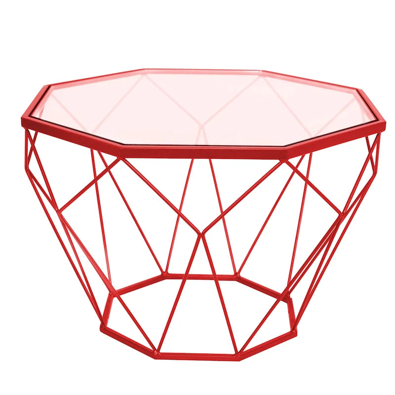 Malibu 22 Modern Octagonal Coffee Table with Tempered Glass Top and Durable Metal Geometric Base for Living Room or Office 42
