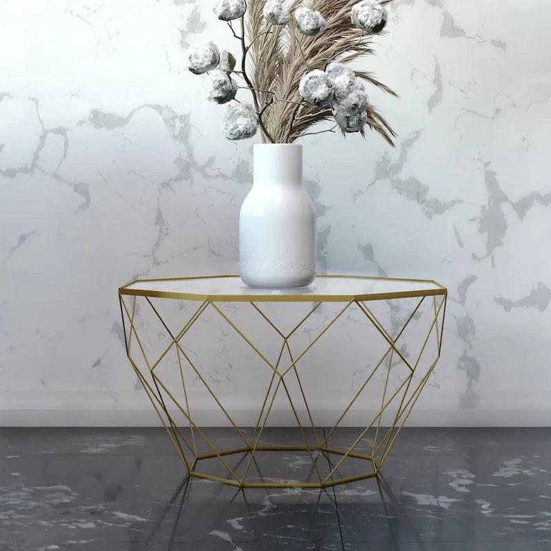 Malibu 22 Modern Octagonal Coffee Table with Tempered Glass Top and Durable Metal Geometric Base for Living Room or Office 3