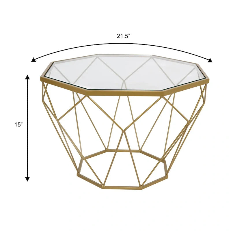Malibu 22 Modern Octagonal Coffee Table with Tempered Glass Top and Durable Metal Geometric Base for Living Room or Office 4