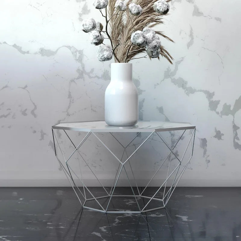 Malibu 22 Modern Octagonal Coffee Table with Tempered Glass Top and Durable Metal Geometric Base for Living Room or Office 6