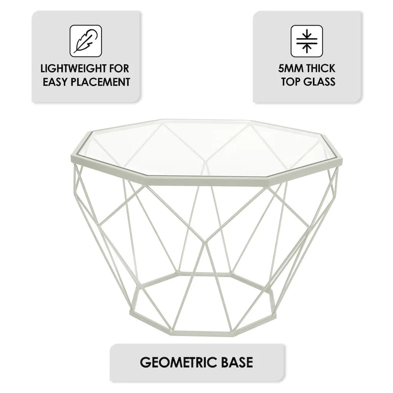 Malibu 22 Modern Octagonal Coffee Table with Tempered Glass Top and Durable Metal Geometric Base for Living Room or Office 7