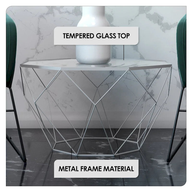 Malibu 22 Modern Octagonal Coffee Table with Tempered Glass Top and Durable Metal Geometric Base for Living Room or Office 9