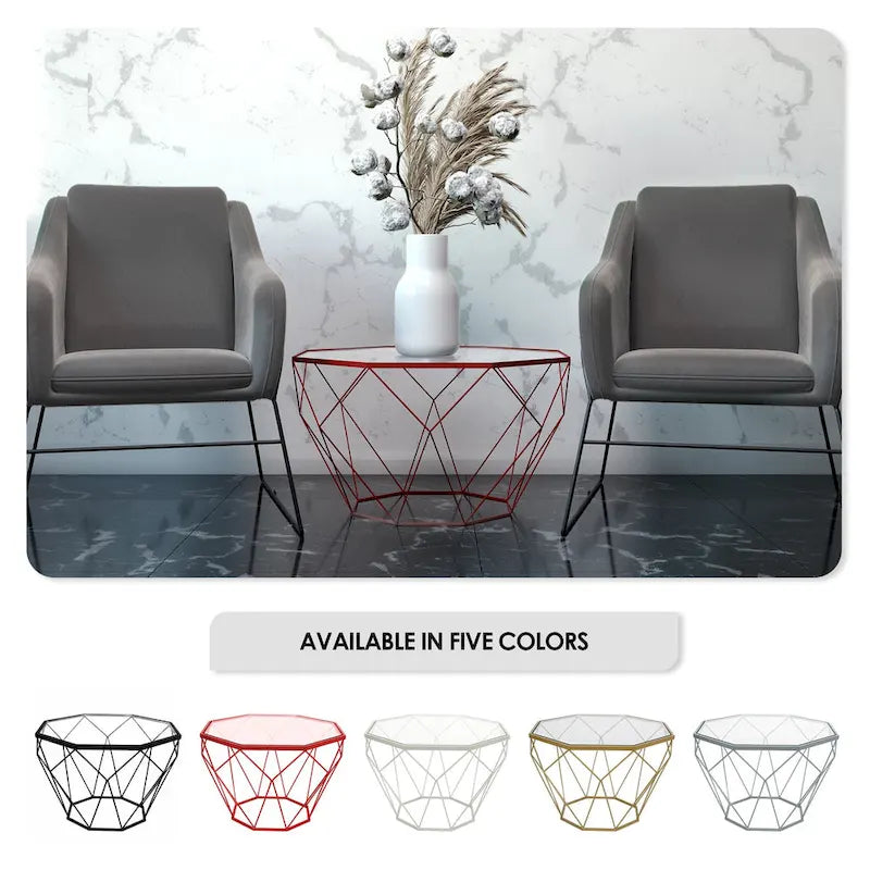 Malibu 22 Modern Octagonal Coffee Table with Tempered Glass Top and Durable Metal Geometric Base for Living Room or Office 17