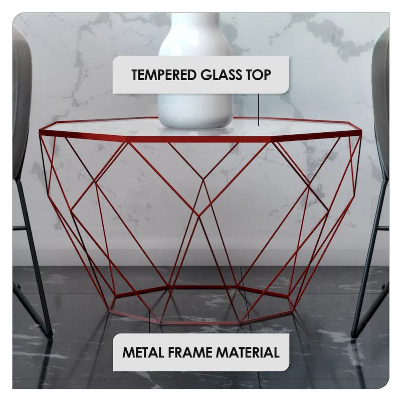 Malibu 22 Modern Octagonal Coffee Table with Tempered Glass Top and Durable Metal Geometric Base for Living Room or Office 18