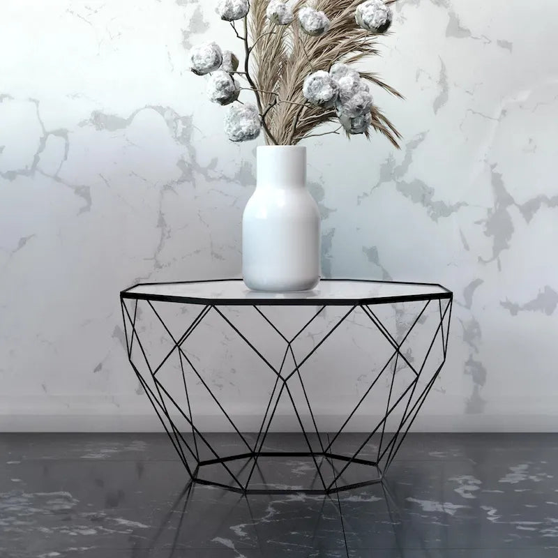 Malibu 22 Modern Octagonal Coffee Table with Tempered Glass Top and Durable Metal Geometric Base for Living Room or Office 26