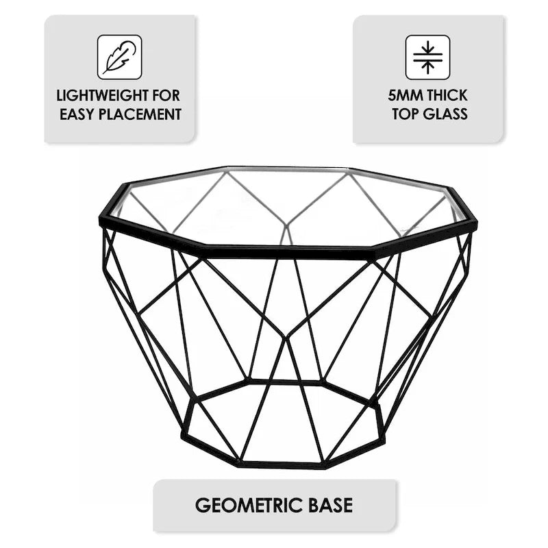 Malibu 22 Modern Octagonal Coffee Table with Tempered Glass Top and Durable Metal Geometric Base for Living Room or Office 33