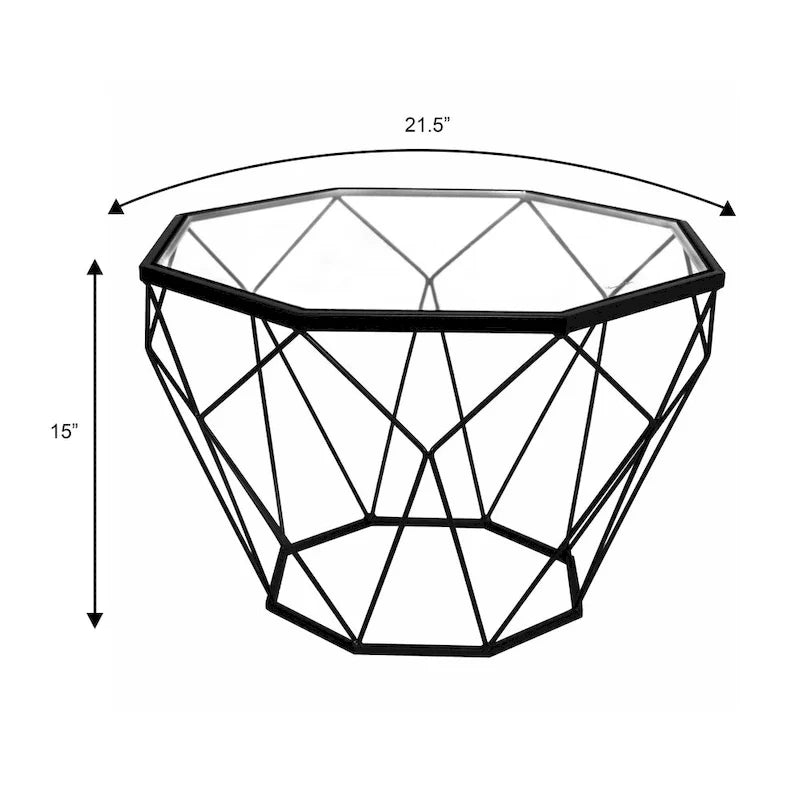 Malibu 22 Modern Octagonal Coffee Table with Tempered Glass Top and Durable Metal Geometric Base for Living Room or Office 34