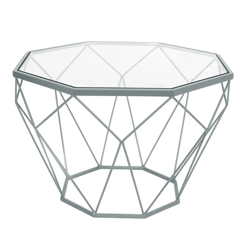 Malibu 22 Modern Octagonal Coffee Table with Tempered Glass Top and Durable Metal Geometric Base for Living Room or Office 35