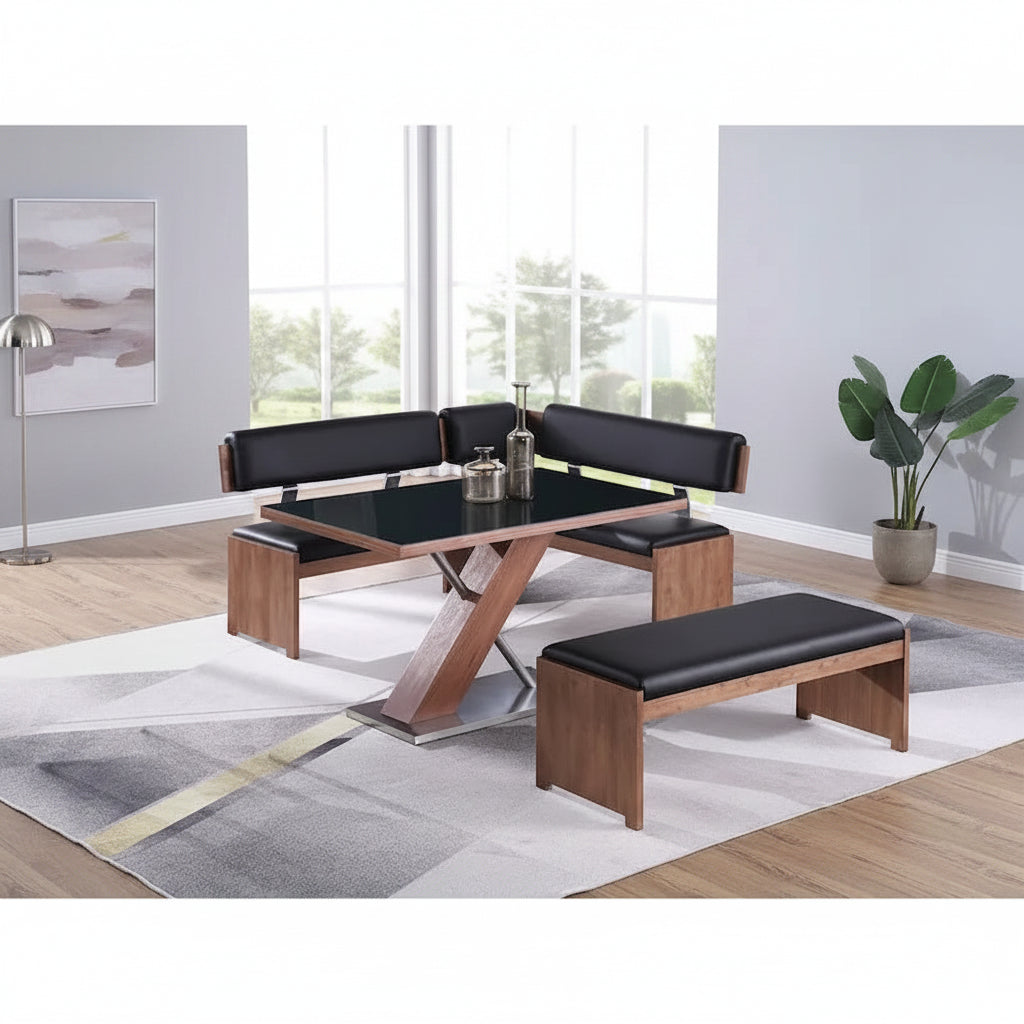 Somette Emily Contemporary Wooden Dining Set with Table, Nook, and Bench 1