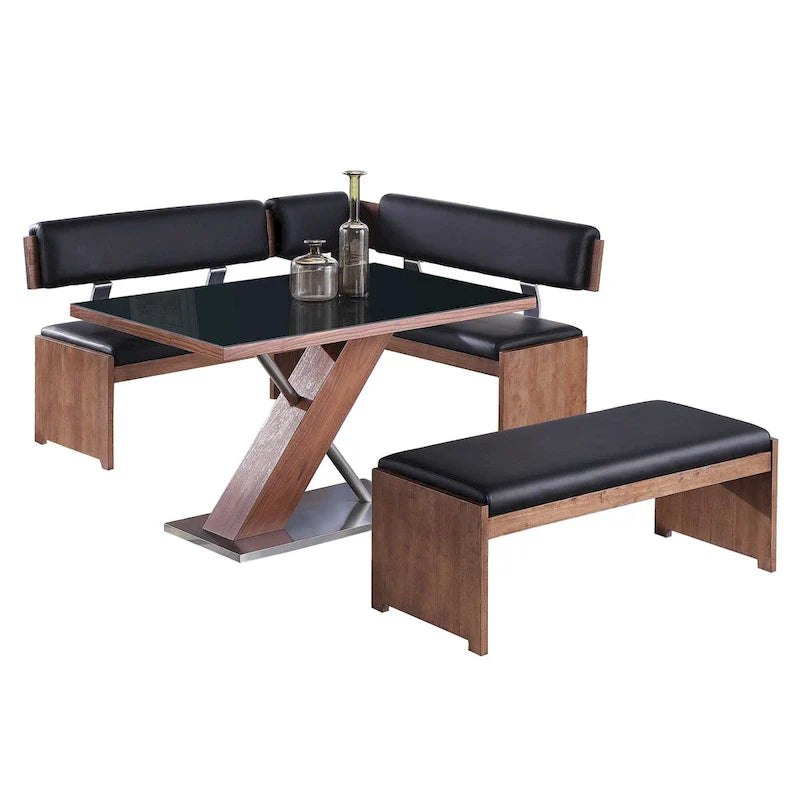 Somette Emily Contemporary Wooden Dining Set with Table, Nook, and Bench 2