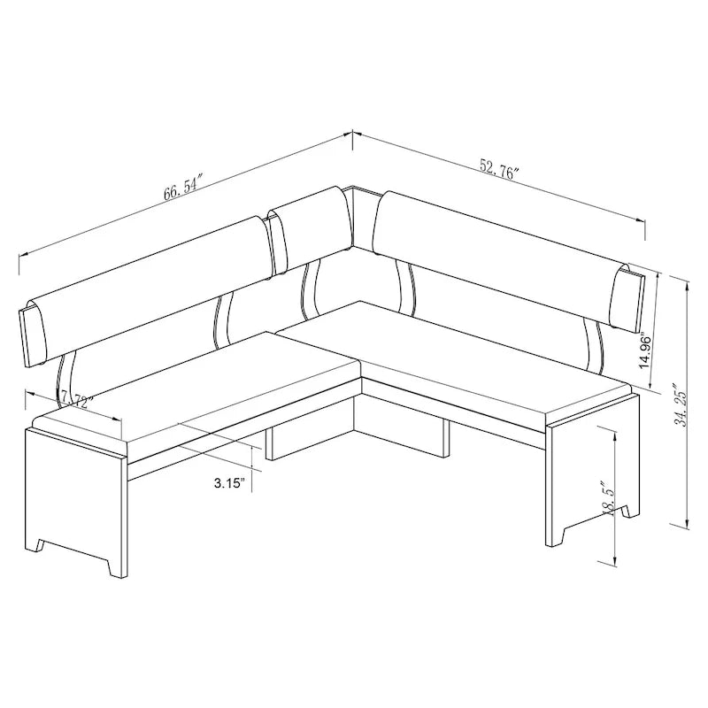 Somette Emily Contemporary Wooden Dining Set with Table, Nook, and Bench 16