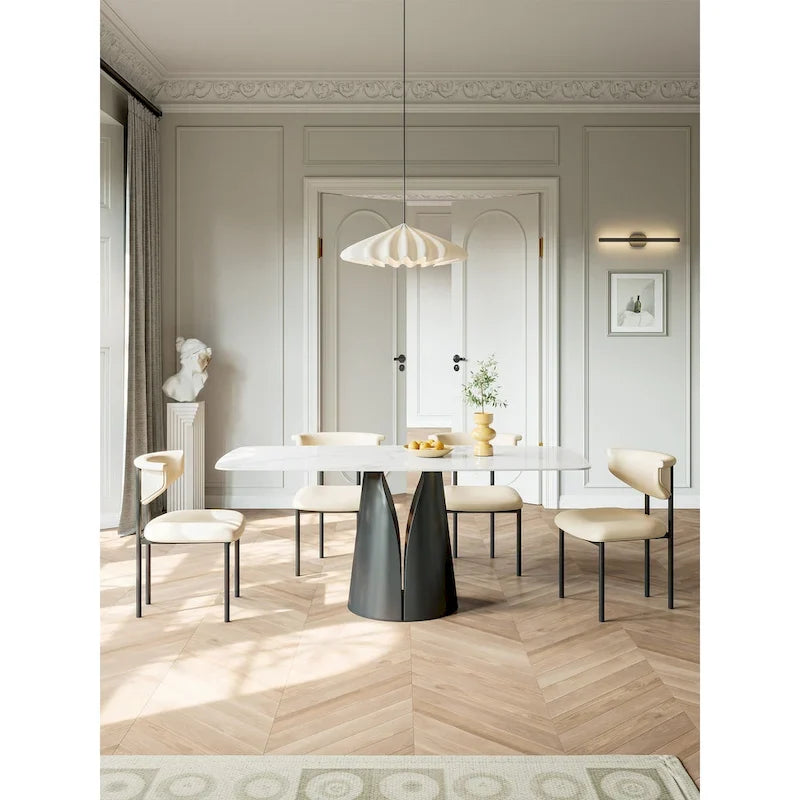 Contemporary Rectangular Dining Table with Elegant White Slate Surface 1