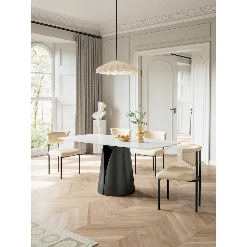 Contemporary Rectangular Dining Table with Elegant White Slate Surface 2