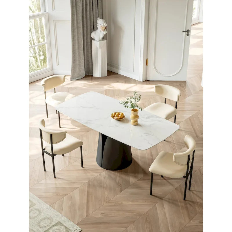 Contemporary Rectangular Dining Table with Elegant White Slate Surface 3