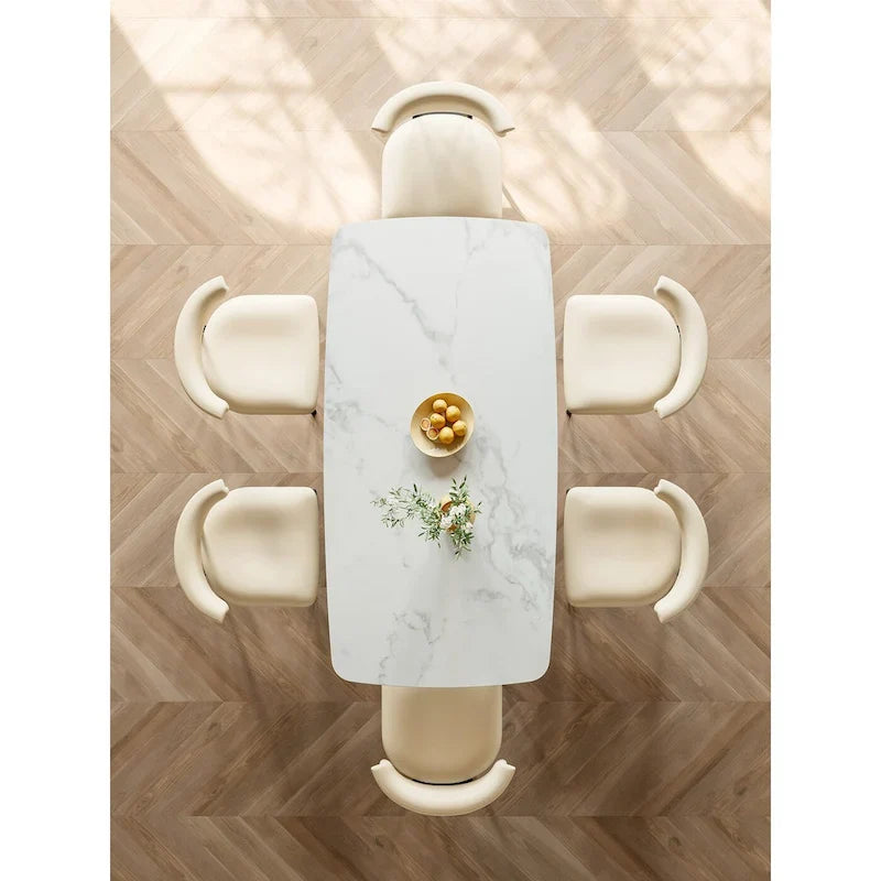 Contemporary Rectangular Dining Table with Elegant White Slate Surface 4