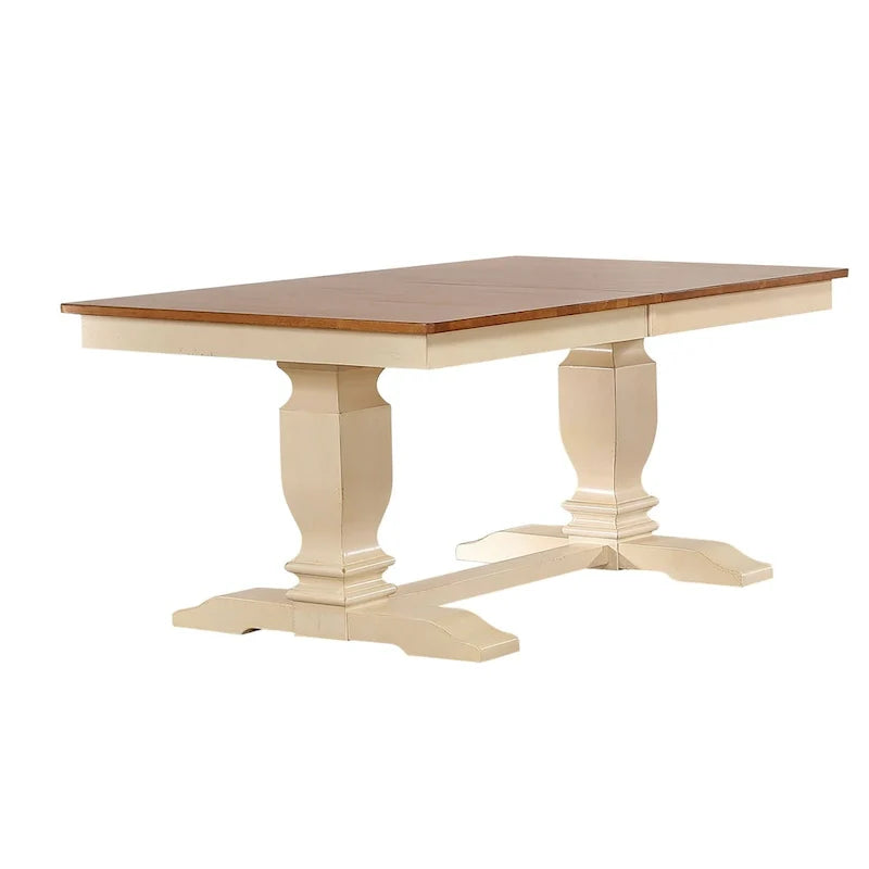 7-Piece Transitional Dining Set with Double Pedestal and Antiqued Caramel/Biscotti Napoleon Back 2