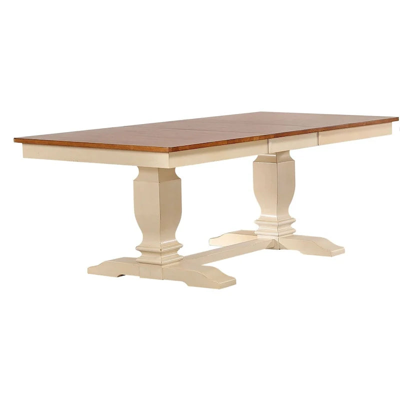 7-Piece Transitional Dining Set with Double Pedestal and Antiqued Caramel/Biscotti Napoleon Back 3