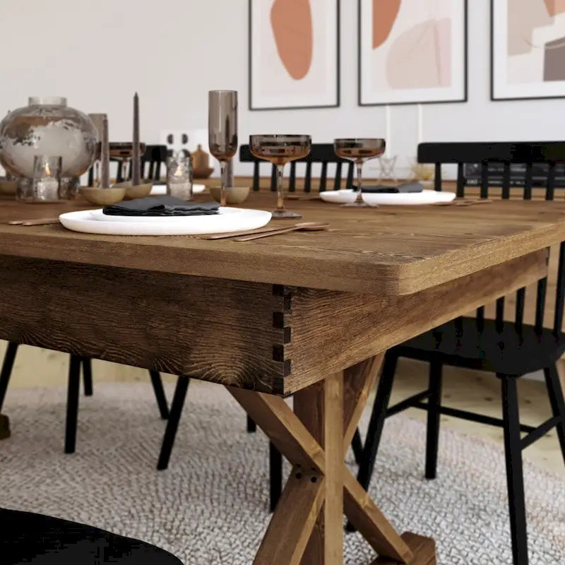 9' x 40" Rustic Solid Pine Folding Dining Table - Antique Style 3