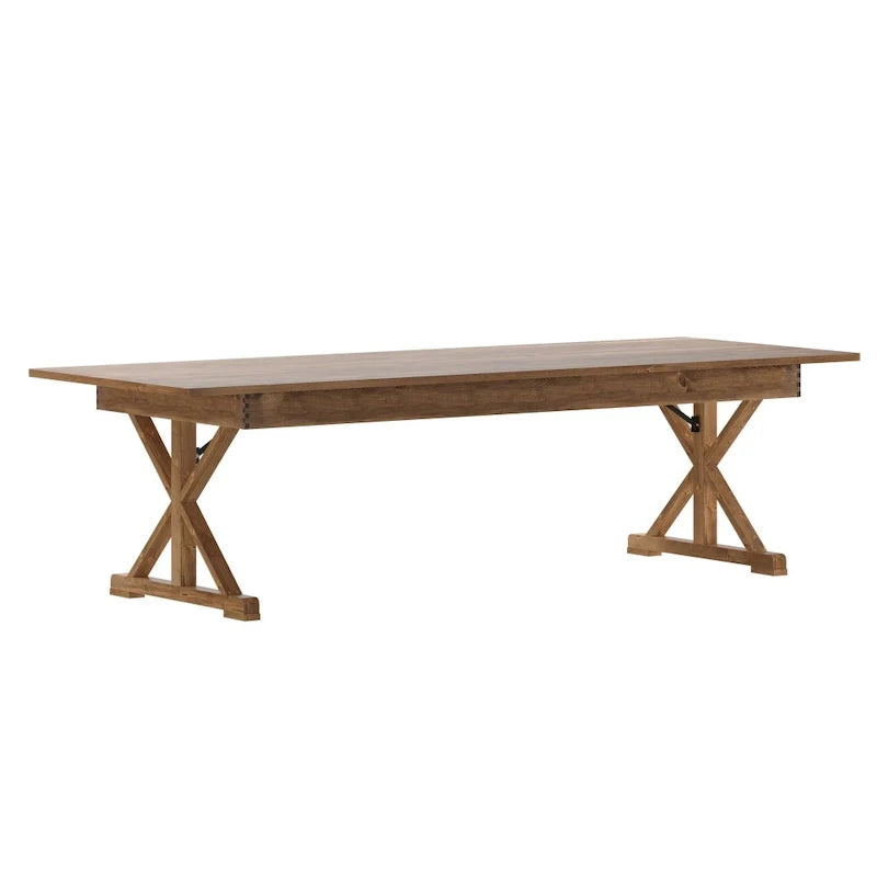 9' x 40" Rustic Solid Pine Folding Dining Table - Antique Style 4