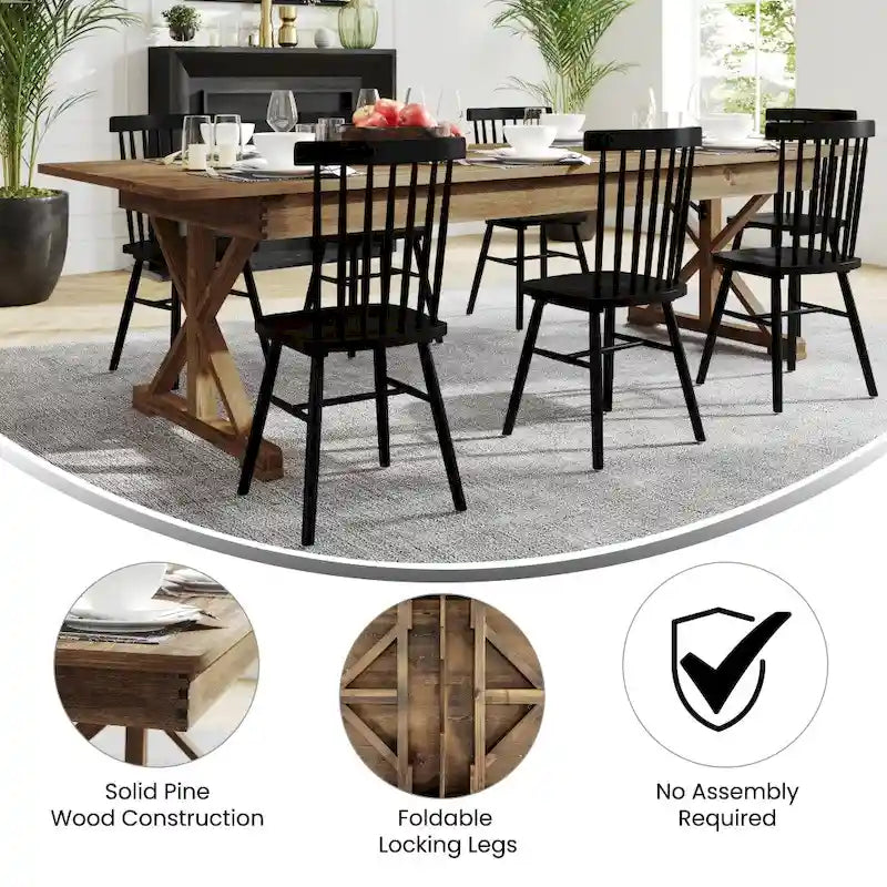 9' x 40" Rustic Solid Pine Folding Dining Table - Antique Style 5