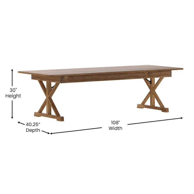 9' x 40" Rustic Solid Pine Folding Dining Table - Antique Style 6