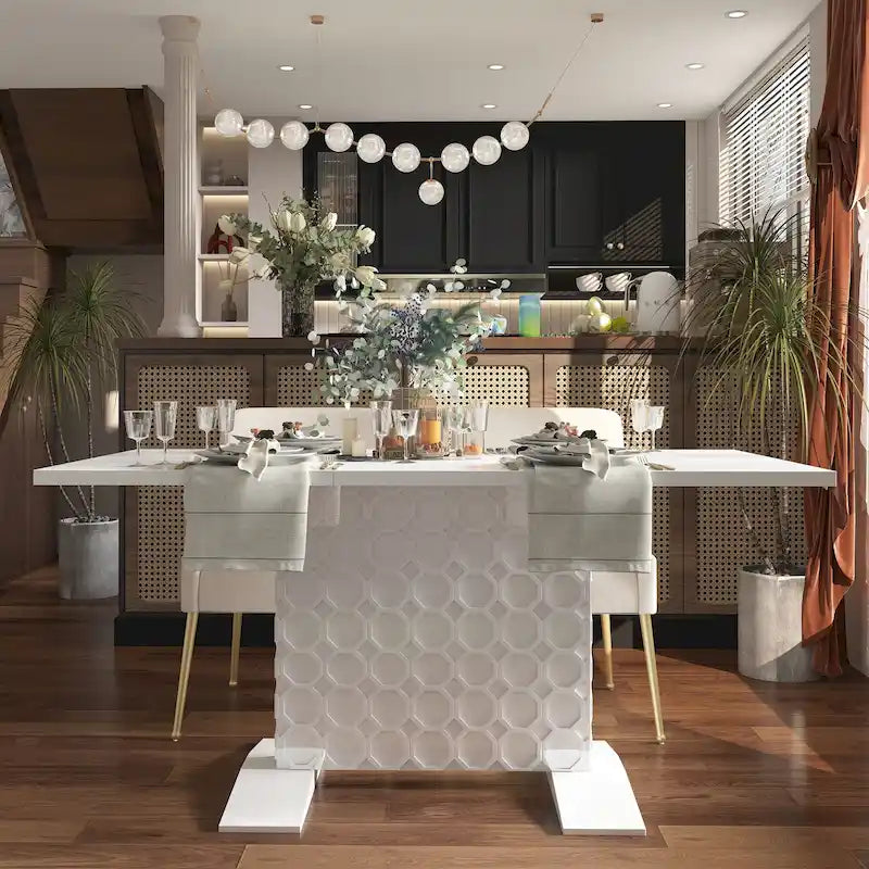 Clihome Glossy Wood Expandable Dining Table for 6 Guests 21