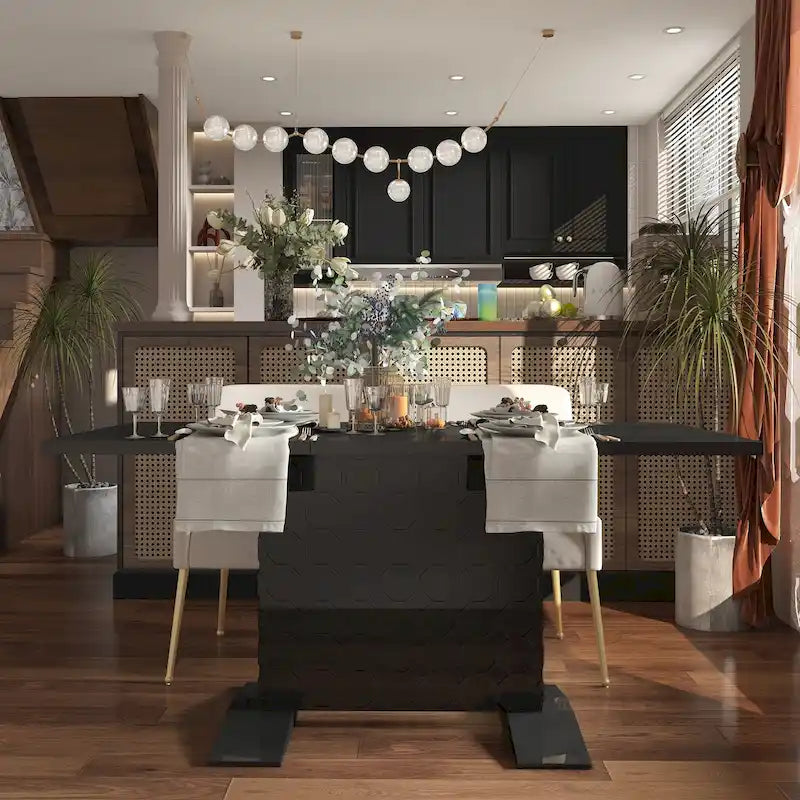 Clihome Glossy Wood Expandable Dining Table for 6 Guests 22