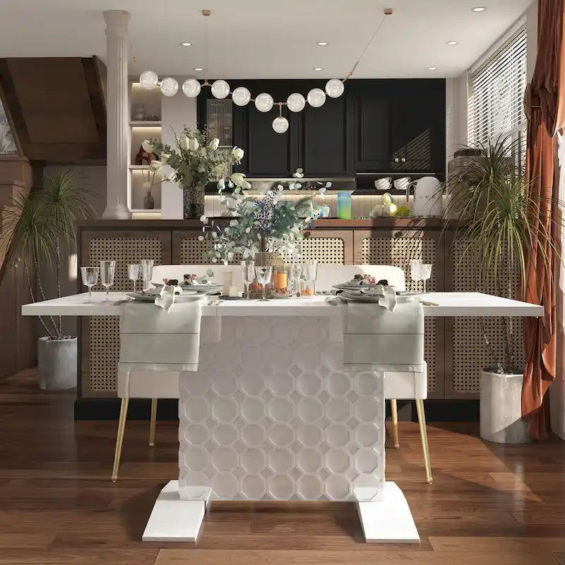 Clihome Glossy Wood Expandable Dining Table for 6 Guests 19